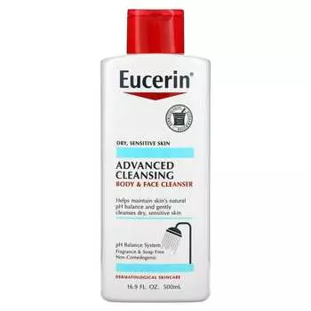 Eucerin, Advanced Cleansing, очищающее средство для тела и лица, без отдушек, 16,9 жидких унций (500 мл)