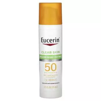 Eucerin, Clear Skin, легкий солнцезащитный крем для лица, SPF 50, без отдушек, 2,5 жидких унций (75 мл)