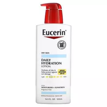 Eucerin, лосьон, ежедневный увлажняющий крем, для сухой кожи, солнцезащитный крем SPF15, без запаха, 16,9 жидких унций (500 мл)