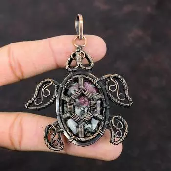 Eudialyte Copper Pendant Copper Wire Wrapped Jewelry Handmade Gemstone Pendant Eudialyte Jewelry Tortoise Pendant Wire Wrap Pendant For Gift