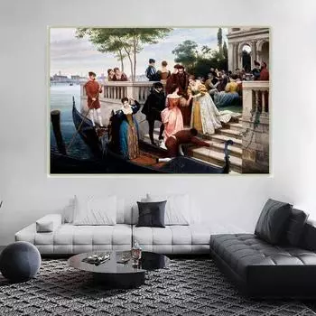 Eugen Von Blass Прибытие бала, Мурано Масло на холсте Печатный постер Настенная картина Гостиная Домашний декор Без рамки 30x45cm No Frame