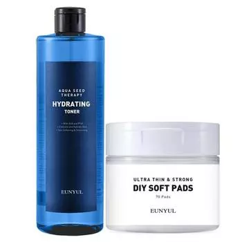 Eunyul Aqua Seed Hydrating Large Capacity Moisturizing Toner 500ml + 70 pads
