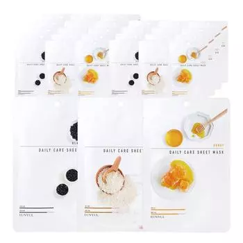 Eunyul Daily Care Sheet Mask Pack Moisturizing Care Black Bean 22ml x 10p + Rice 22ml x 10p + Honey 22ml x 10p, 1 set, 1 set