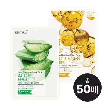 Eunyul Natural Mask Pack Aloe 25 sheets + Collagen 25 sheets, 1 set, 50 sheets