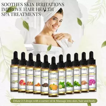 EUQEE 10 мл эфирные масла с капельницей, чистые эфирные масла для диффузоров, массажное ароматическое масло, ароматическое масло для изготовления мыльных свечей своими руками Sweet Orange