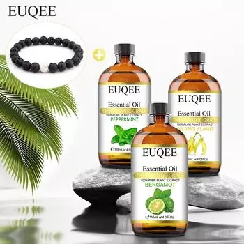 EUQEE 118 мл эфирные масла мяты перечной иланг-иланг бергамота с браслетом диффузор для ароматерапии духи «сделай сам» уход за кожей и волосами Peppermint essential oils with a bracelet
