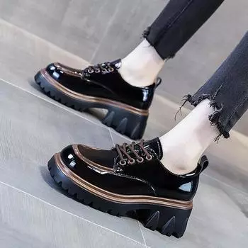 Euramerican Lefu Shoes Women 2024 Осень Роскошные Цветовые Сочетания Толстая Подошва Увеличенные Маленькие Кожаные Туфли Женские Zapatos Mujer 35 бежевый