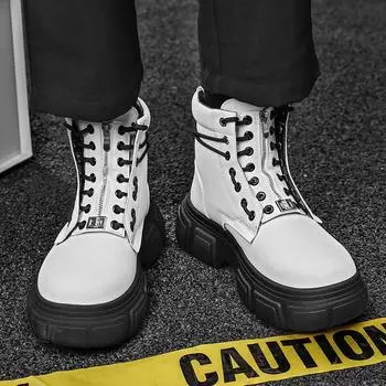 Euro-American Style Men Motorcycle Boot Designer Zip White Tooling Boots Men Platform Boots Outdoor Men s High-top Trendy Shoes 39