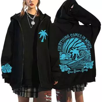 Европейский размер Женская толстовка с капюшоном на молнии с прошитыми рукавами и принтом S