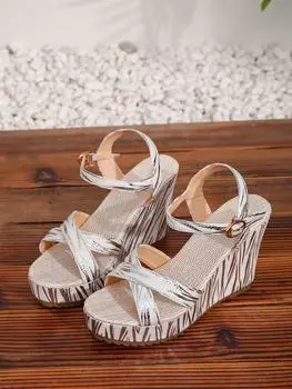 Europe, America 2025 summer new fish mouth word with thick sole large size waterproof table slope heel high heel sandals 35