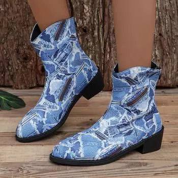 Europe, America and foreign trade 2024 winter new large size short tube rear zipper autumn round head rubber thick heel low heel retro tide 36 чёрный