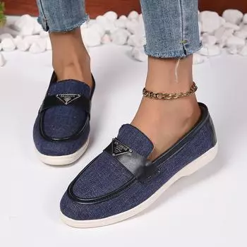 Europe, America and foreign trade large-size women s shoes in the autumn of 2024 new loafers women s round head metal one-pedal lazy single shoes 35