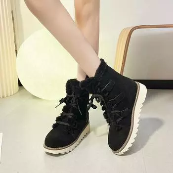 Europe, America and foreign trade large size snow boots women s winter new thick-soled piled thickened warm short boots cotton shoes women 36 темно-коричневого