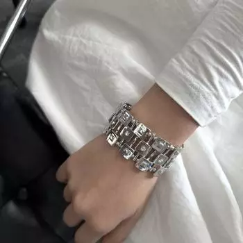 Europe American Style Wide Elastic Bangle Metal Exaggerated Bracelet Rhinestone Bangles Decoration Style B