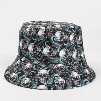 Europe and America Creative New Print Bucket Hat Skull Rose Reversible Fisherman Hat Men s and Women s Outdoor Sun Protection Sun Hat 04 M(56-58cm)