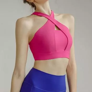 Europe and America Cross Border Amazon Sports Bra Shock Absorption Yoga Clothes Quick-Drying Cross Fitness Running Beauty Back Intimates Female Br Red Dragon Fruit XL