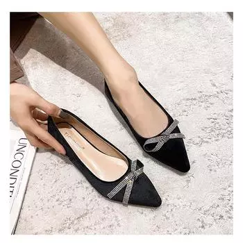Europe and the United States 2024 SW new flat-heeled flat-bottomed leather shallow-mouth bow round head women s single shoes loafers women s shoes 34