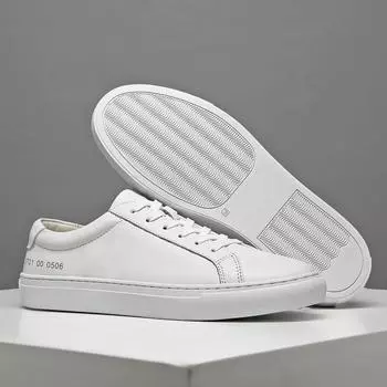 Europe Designer New Shoes for Men Genuine Leather Casual Shoes White Flat Skateboard Shoes Street Cow Leather Lace-up Sneaker 38