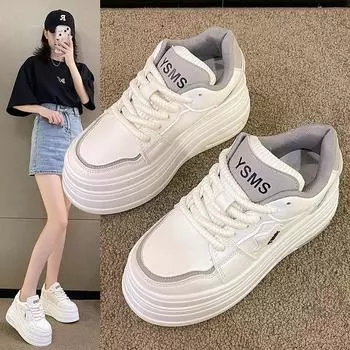 European 2024 autumn new little white shoes women s platform fashion versatile muffin casual height increase round head single shoes board shoes 35 белый