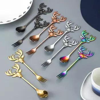 Европейская ложка в форме головы оленя из нержавеющей стали 304, вилка, десертная ложка, интернет-знаменитость, креативная ложка, кофейная ложка зелёный