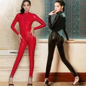 European & American Adult Patent Leather Zipper Bodysuit - Sexy SM Erotic Set M