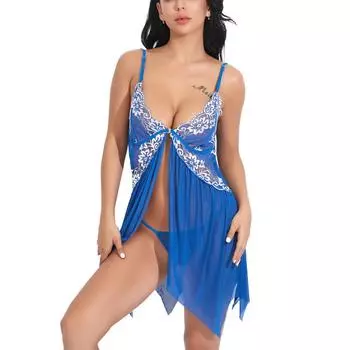 European & American Bestseller Lace Trim Mesh Babydoll Dress Double Extra Large