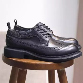 Европейские американские туфли Brock Business Casual из кожи, мужские официальные туфли в британском стиле из кожи с гравировкой на толстой подошве, увеличивающие рост 38 коричневый