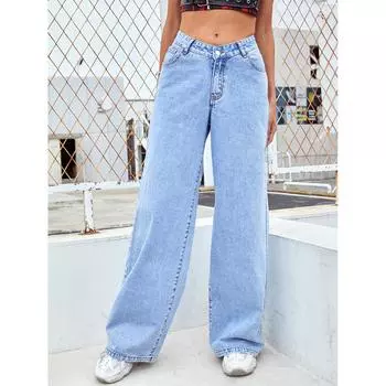 European & American Fashion: Women s High-Waist Wide-Leg Denim Trousers, Trendy All-Match Style S