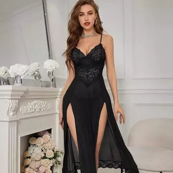 European & American Sexy Long Lingerie Dress - Secretary Uniform Temptation Sleepwear for Couples S