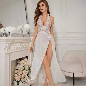 European & American Sexy Mesh Split Suspender Lingerie Dress Set S