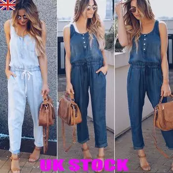 European & American Slimming Fashion Denim Jumpsuit Large
