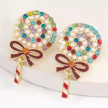 European & American Style Alloy Diamond Acrylic Pearl Lollipop Earrings - Creative, Cute, Fresh Design null