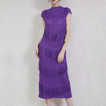 European & American Style Miyake Pleated Tassel Dress - Long Elegant Summer Skirt One Size
