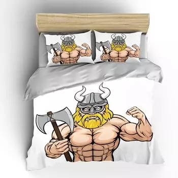 European American Tough Guy Cartoon Cute 3 Piece King Size Double Bed Adult Bedding Set Microfiber or Polyester Duvet Cover Set EU single(135x200cm)