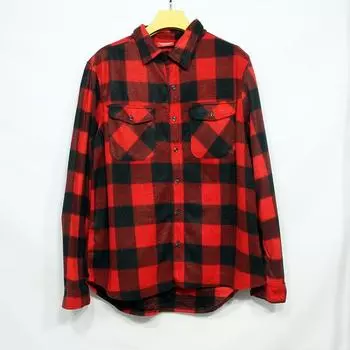 European and American Autumn and Winter Leisure Brushed Long Sleeve Fleece Padded Coat Red with Plaid M (chest circumference 112cm)