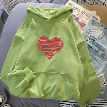 European and American clothing lines, heart-shaped printed hoodies, sweatshirts for men and women, Korean version, trendy and versatile S