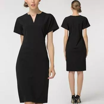 European and American Commuters Professional V-neck Spring and Autumn Black Dress Short Sleeve Black L