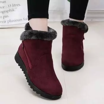 European and American Cotton Boots 2024 Winter New Women s Warm Plush Slope Heel Side Zipper Snow Shoes Platform Lapolaka Trafza 35