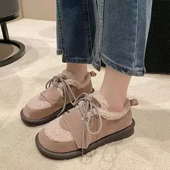 European and American Cotton Shoes Women s 2024 Winter New Color Matching Plush Insulation Cotton Shoes Casual Lefu Shoes Trafza 35 чёрный