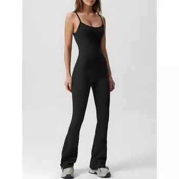 European and American Cross-Border Tight One-Piece Yoga Clothes Women Buttock Lifting Sports Fitness Wide Leg Trumpet pants Dance Running Jumpsuit Black 155(S)