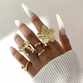 European and American fashion exaggerated flower alloy ring French vintage irregular bow stacked ring woman with rings