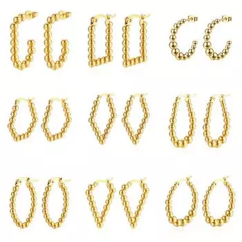 Европейские и американские модные серьги-бусины геометрической формы без вышивки, простые модные серьги с покрытием 18 карат