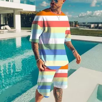 Европейский и американский модный простой мужской свободный костюм с короткими рукавами, летний спортивный и развлекательный костюм S