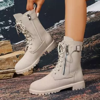 European and American fashion temperament comfortable Martin boots women s 2025 new foreign trade large size belt buckle thick heel fashion boots 36