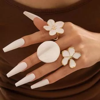 European and American fashionable and simple white flower alloy ring set Korean version of Korean geometric ring three-piece set