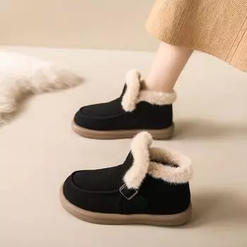 European and American Flat Bottomed Short Boots 2024 Winter New External Snow Boots Thickened Oversized Women s Cotton Boots 35 чёрный