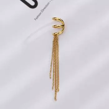 European And American Flow Three-Layer Fringed Ear Clips, No Ear Piercings, Cold Wind Long Chain Earrings, Temperament Elf Ear Clips copper.