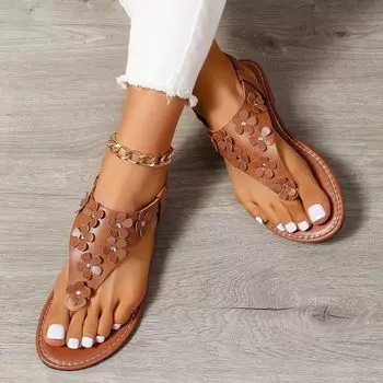 European and American foreign trade flower rivets toe flat sandals women s vacation wind elastic band large size beach cool slippers eBay 36 чёрный