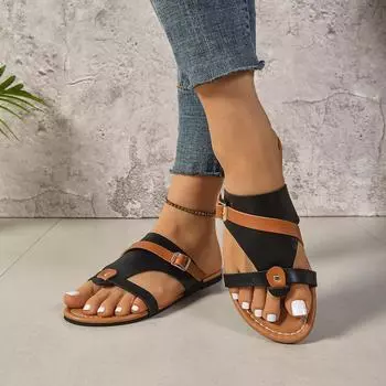 European and American foreign trade large size color matching fashion toe flat bottom slippers women wear rivets lightweight beach cool slippers 36 чёрный