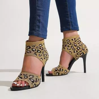 European and American foreign trade large size sexy leopard print high heel sandals women s Sexy Heels Sandals 36 чёрный